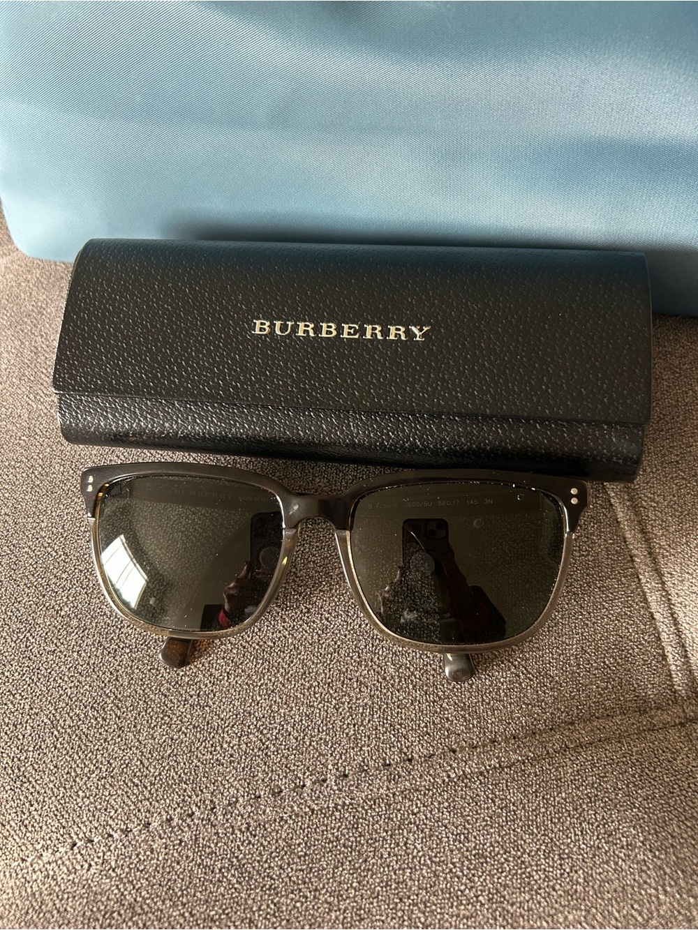 Burberry Black Frame Sunglasses with Dark Green Lenses